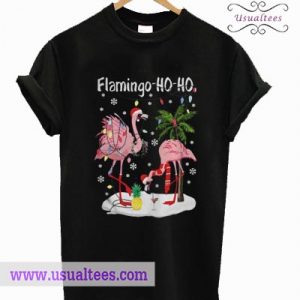 Merry Christmas Flamingo Ho Ho glitter print T shirt
